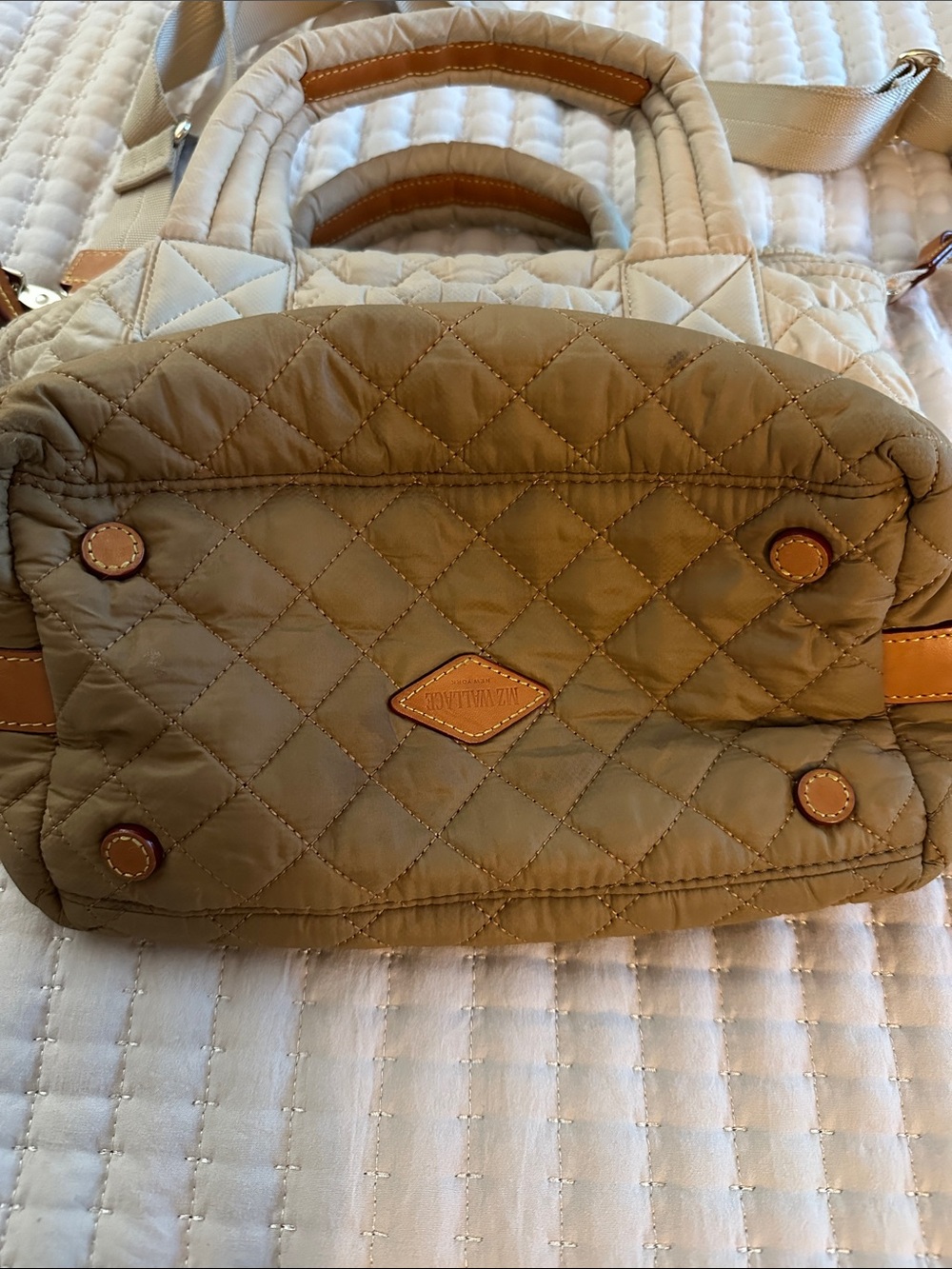 MZ WALLACE Two-Tone Quilted Tote in Cream and Tan Small - Picture 16 of 16